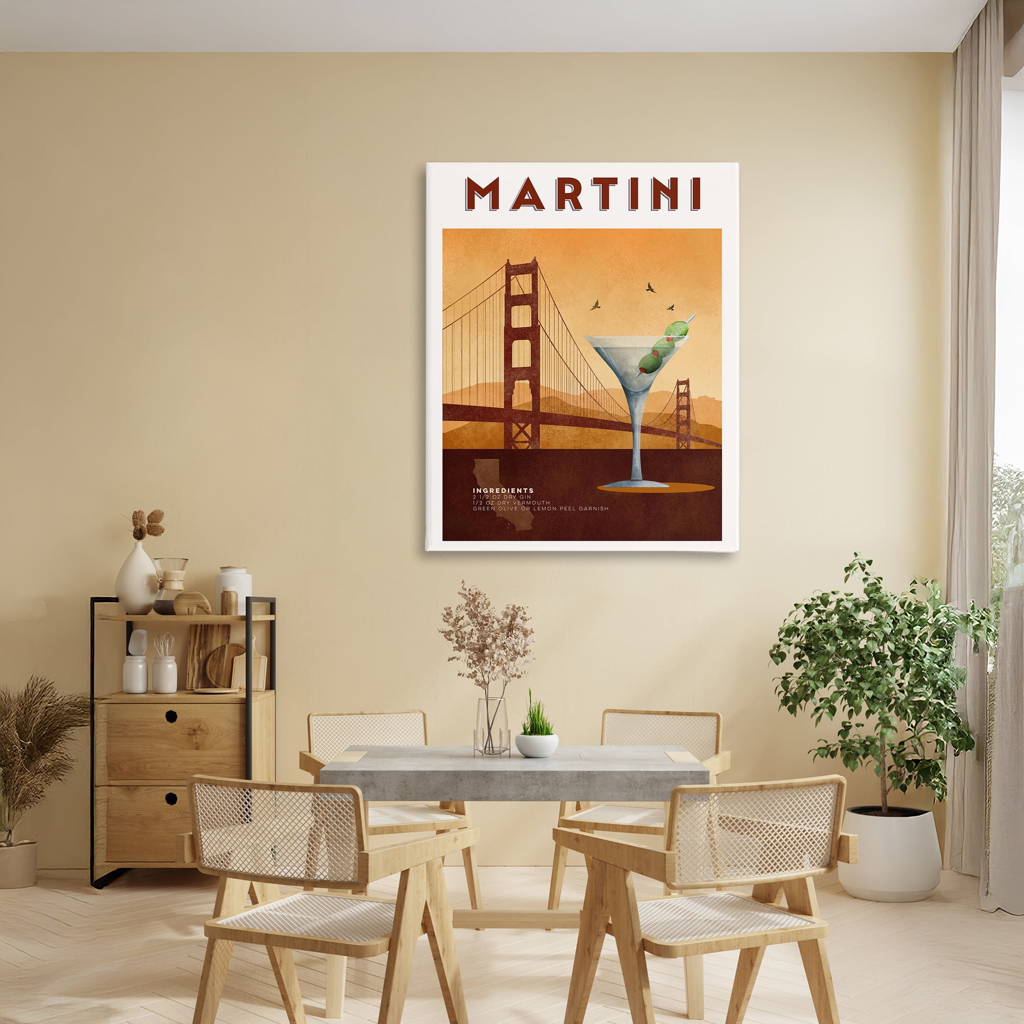 Retro Martini & Bridge View Canvas Wall Art, design by Brett Blumenthal