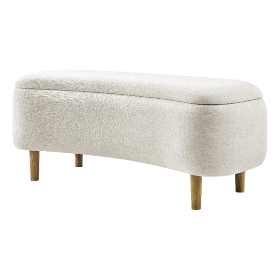 NPD Furniture Leony Chenille Storage Bench in Seneca Beige