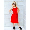thumbnail image 5 of Oudiya Girl's Sleeveless Dress Spaghetti Strap Casual Sundress A-Line Twirly Skater with Pockets Red for 7-8Y, 5 of 8