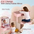thumbnail image 3 of iRerts Kids Vanity Set with Lights, Zebra Kids Make Up Vanity Desk with Mirror for Little Girls, 2 in 1 Princess Girls Makeup Vanity Toddler Vanity Table and Chairs Set with Drawer, Macaron Pink, 3 of 10