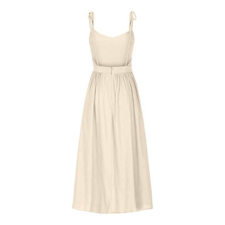 BiZtdJrK Wedding Guest Dresses for Women Tie Strap Backless Sleeveless  Summer Midi Dress Boho Beach Vacation Sundresses Flowy Cotton Linen Dress  Birthday Gift Beige L - Walmart.com