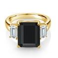 thumbnail image 2 of Gem Stone King 18K Yellow Gold Plated Silver 3-Stone Ring Octagon Black Onyx and Moissanite (6.91 Cttw, Size 9), 2 of 3