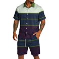 thumbnail image 5 of Migroa Men's 2 Piece Outfits Beach Matching Sets Print Striped Button up Short Sleeve Shirt And Drawstring Shorts Summer Beach Sets Blackish Green L, 5 of 8