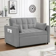 thumbnail image 3 of 53 inch 3-in-1 Convertible Sofa Bed  Pull Out Sofa, Multi - Functional Loveseat Sleeper with Adjustable Back, Side Pockets & Smooth Wheels, Velvet Upholstered for Living Room, Gray, 3 of 7