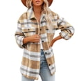 thumbnail image 1 of Chaqueta tipo camisa con botones y bolsillos de franela cepillada con cuadros informales para mujer (amarilla), 1 of 5