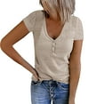 thumbnail image 1 of B91xZ T-Shirts pour Femmes Col Rond Ample Manches Courtes T-Shirt Extensible Basique, Beige TG, 1 of 5