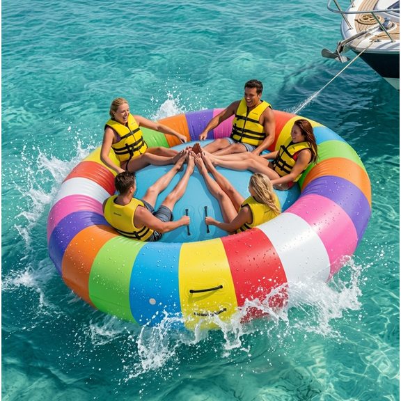 SOBREMESA 10x10FT Inflatable Towable Tube for Boating, 6-Person Rotating Water Sports Tube with Electric Pump, Ideal for Lakes, Rivers & Calm Seas