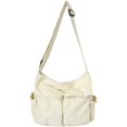 thumbnail image 1 of Mochila de lona de gran capacidad, bolso de hombro multifuncional, bolso escolar retro cruzado para niñas, color blanco, 1 of 5