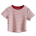 thumbnail image 2 of SGFCWSX Girls Short Sleeve T Shirts, Kids Tops Ribbed Striped Relaxed Fit Ringer Summer Casual Tees Red Size 2-3 Years, 2 of 5