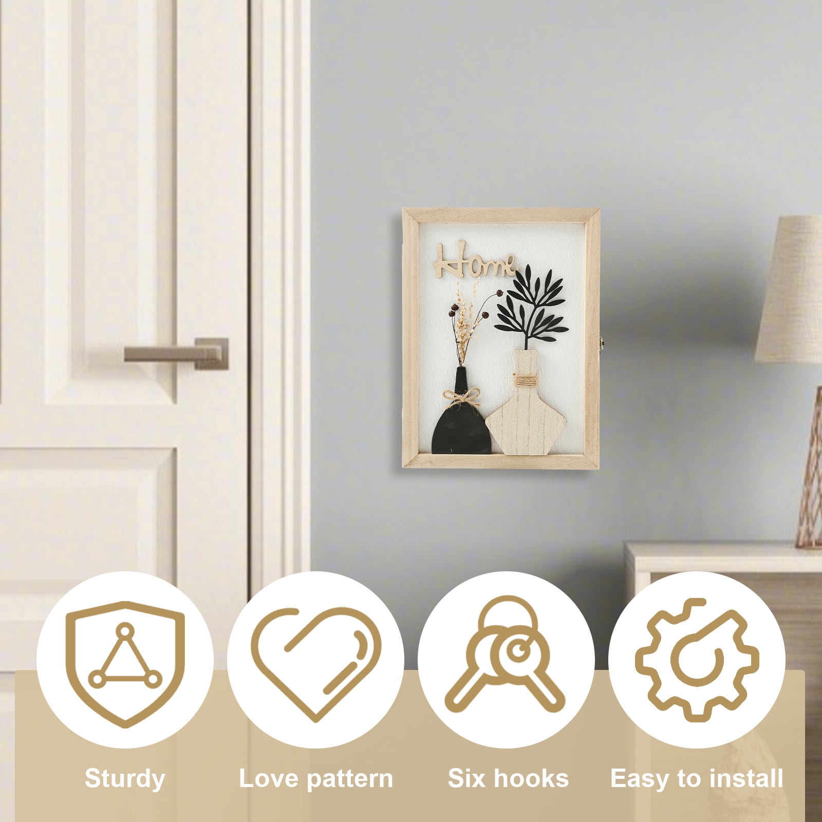 Sutowe Wooden Key Box Decorative Wall Mount Wooden Key Holder with 6 Hooks Rustic Access Card Hanger Organizer for Home Entryway Hallway