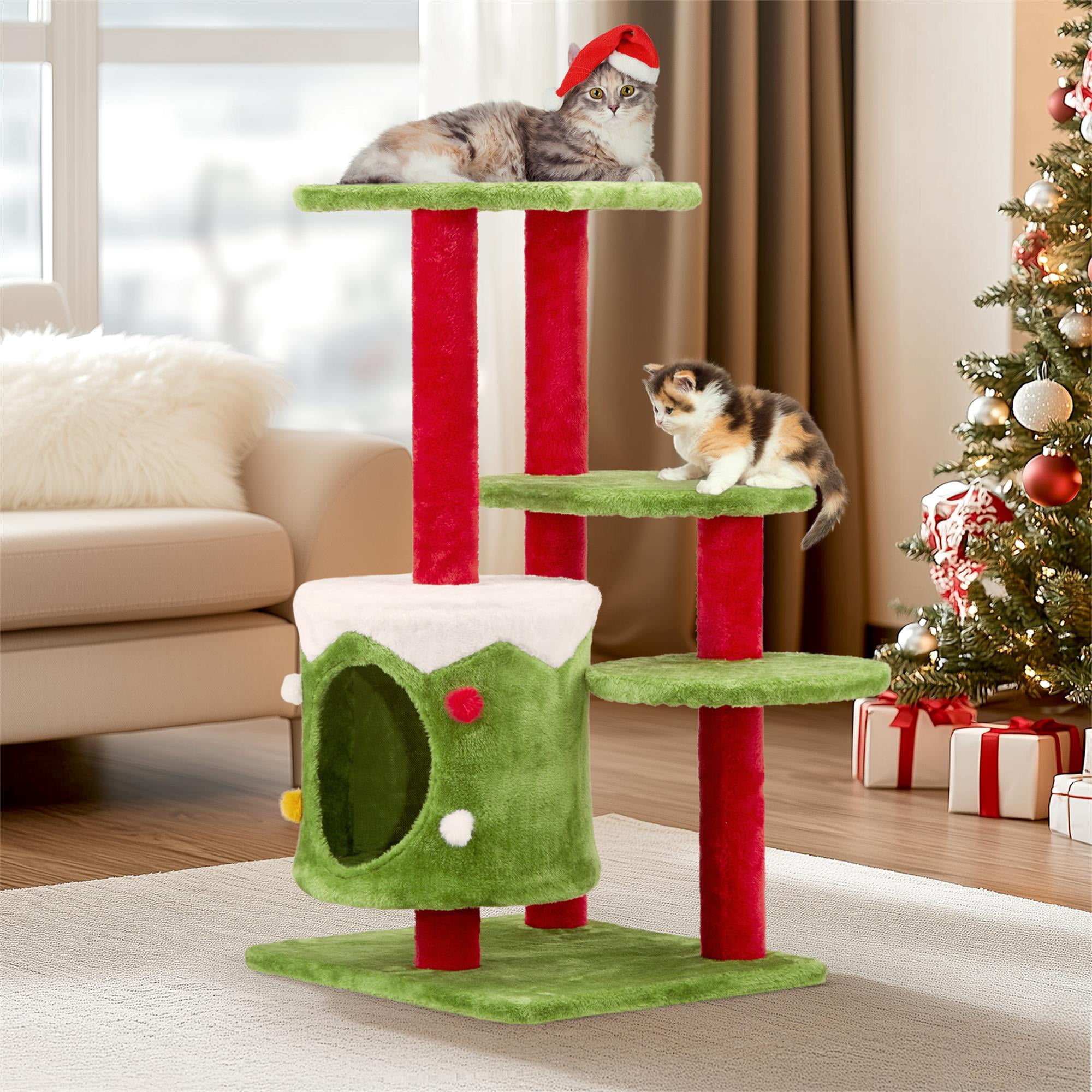 Kadyn 32" Cat Tree, Cat Tower with Sisal-Covered Scratching Post, Cat Condo, for Small Spaces, Kittens, Green