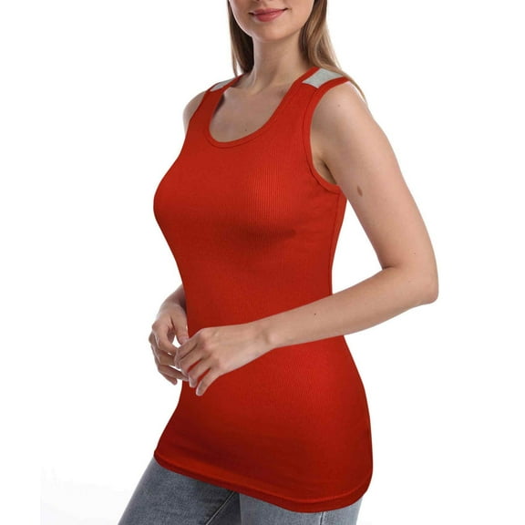 SUMONA Women Round Neck Accent Grey Two Tone Casual Basic Ribbed Tank Top