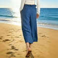 thumbnail image 6 of CHUMUD Women's Linen Capri Pants Drawstring Waistband Ruffled Wide Leg Cropped Trousers with Pockets Summer Flowy Pants Beach Vacation Clothes, 6 of 7
