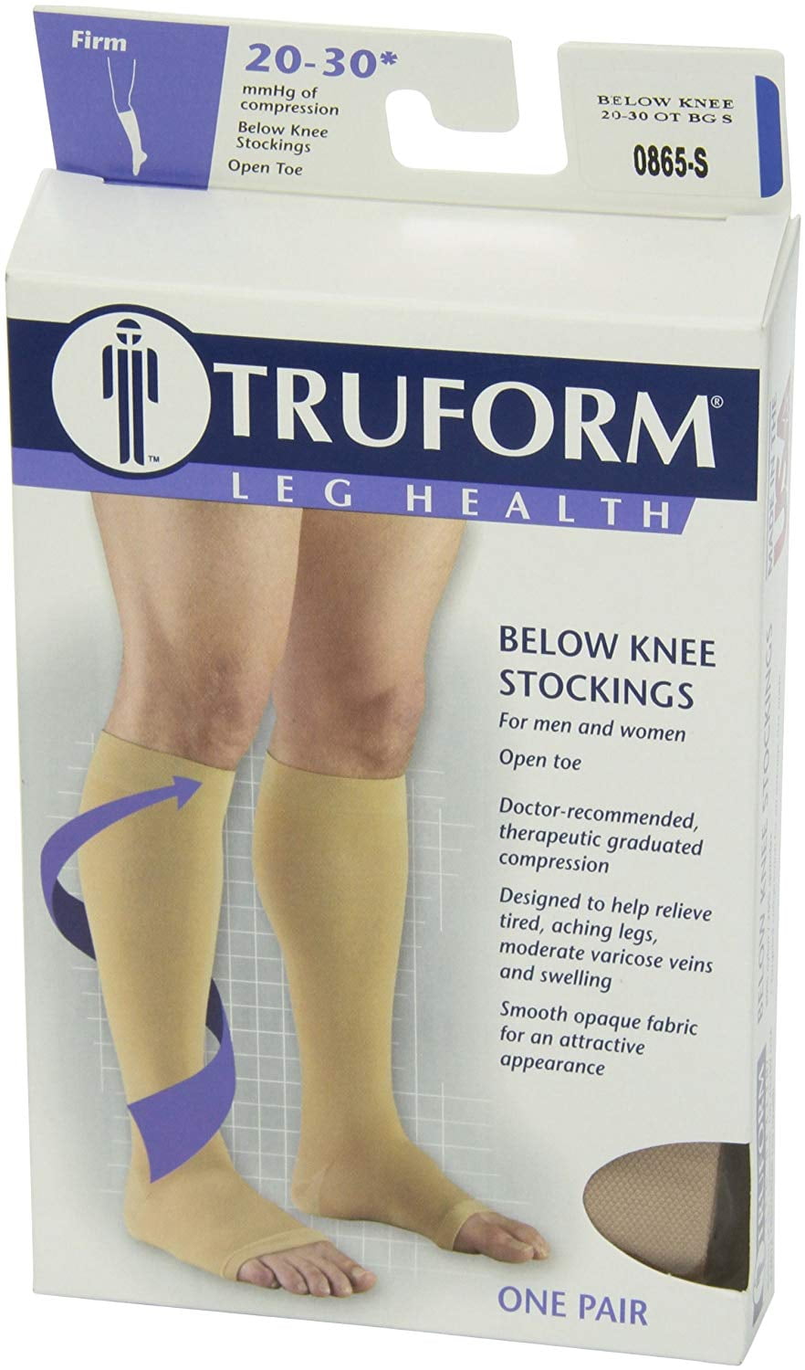 Truform Compression Stockings, Knee High, Open Toe, Beige, SMALL