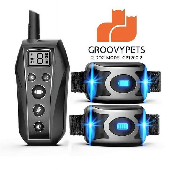 GROOVYPETS Shock Collar for Dogs with Remote - 650 Yard Range Remote Control Range with Full Waterproof Humane Safe Dog Obedience Training Collar for Two Small Medium Large Dogs