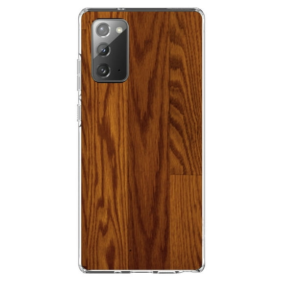DistinctInk Clear Shockproof Hybrid Case for Galaxy Note 20 ULTRA (6.9" Screen) - TPU Bumper, Acrylic Back, Tempered Glass Screen Protector - Dark Wood Floor Print - Printed Wood Grain Image