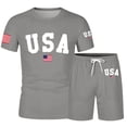 thumbnail image 4 of Mens 2 Piece Outfits Summer Short Sleeve USA Print T-Shirt and Shorts Loose Fit Comfortable Loungewear Beach Set, 4 of 4