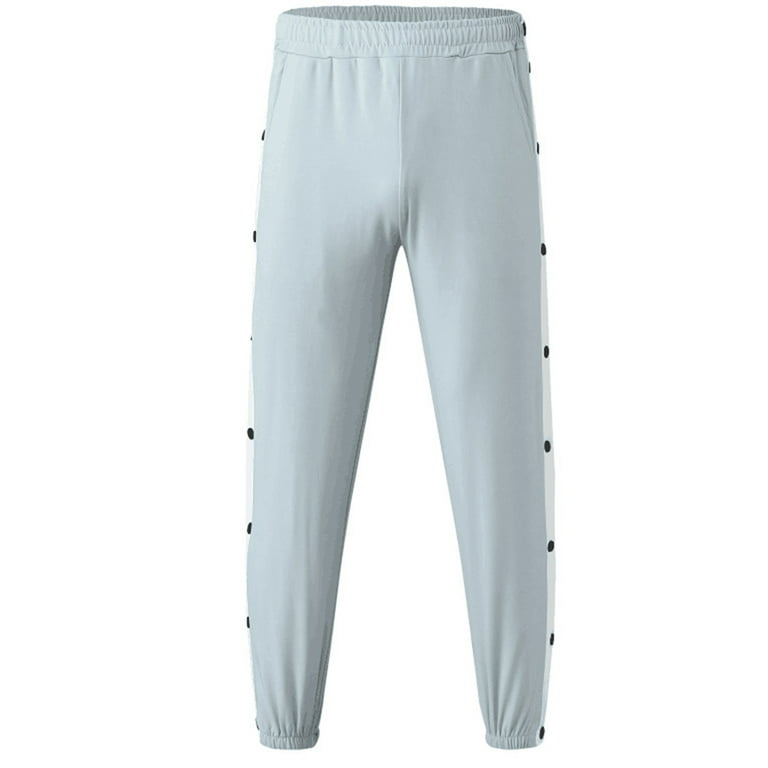 CAITZR Men's Button Tear Away Basketball Pants Training Warm up Sweatpants  Side High Split Snap Button Pants for Sport 