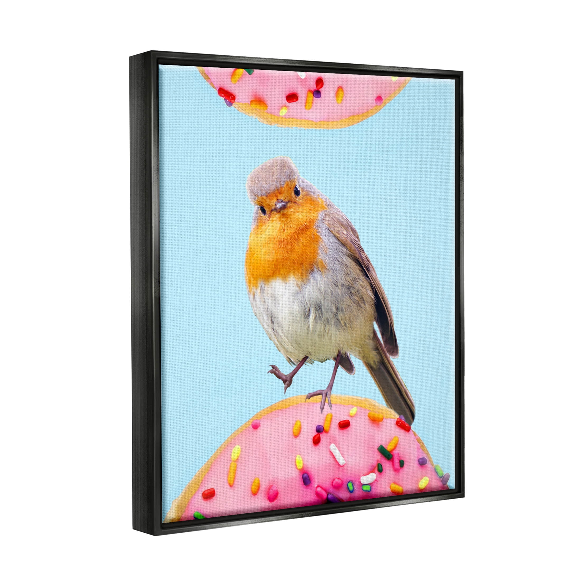 Bird Perched Sprinkled Donut Animals & Insects Graphic Art Jet Black Framed Art Print Wall Art