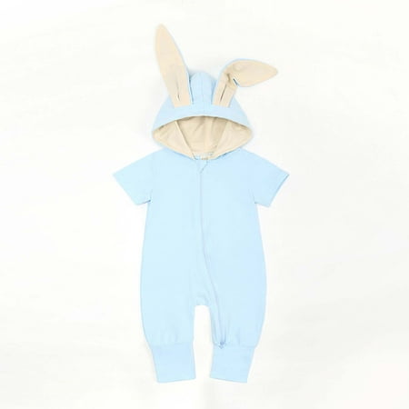 

KONBECA Baby Boys Girls Rompers Infants Pure Cotton Coverall Toddler Newborn Baby Bodysuit Rabbit Ears Hooded Short-sleeved Trousers Romper Jumpsuit Outfits (0-18 Months)
