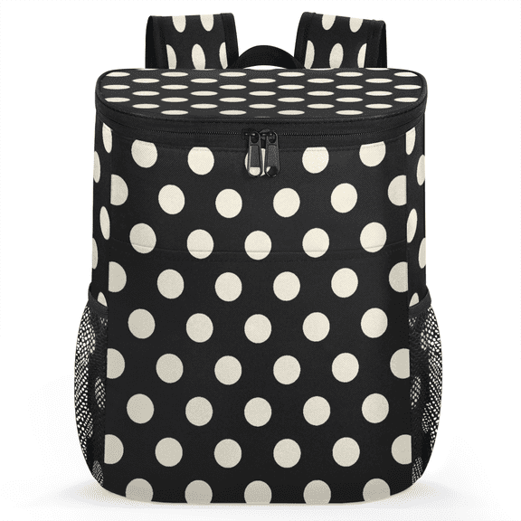 Jiaoprinted Polka Dot Black White Portable Leakproof Cooler Backpack, Retro Insulated Backpack Cooler for Picnic Camping