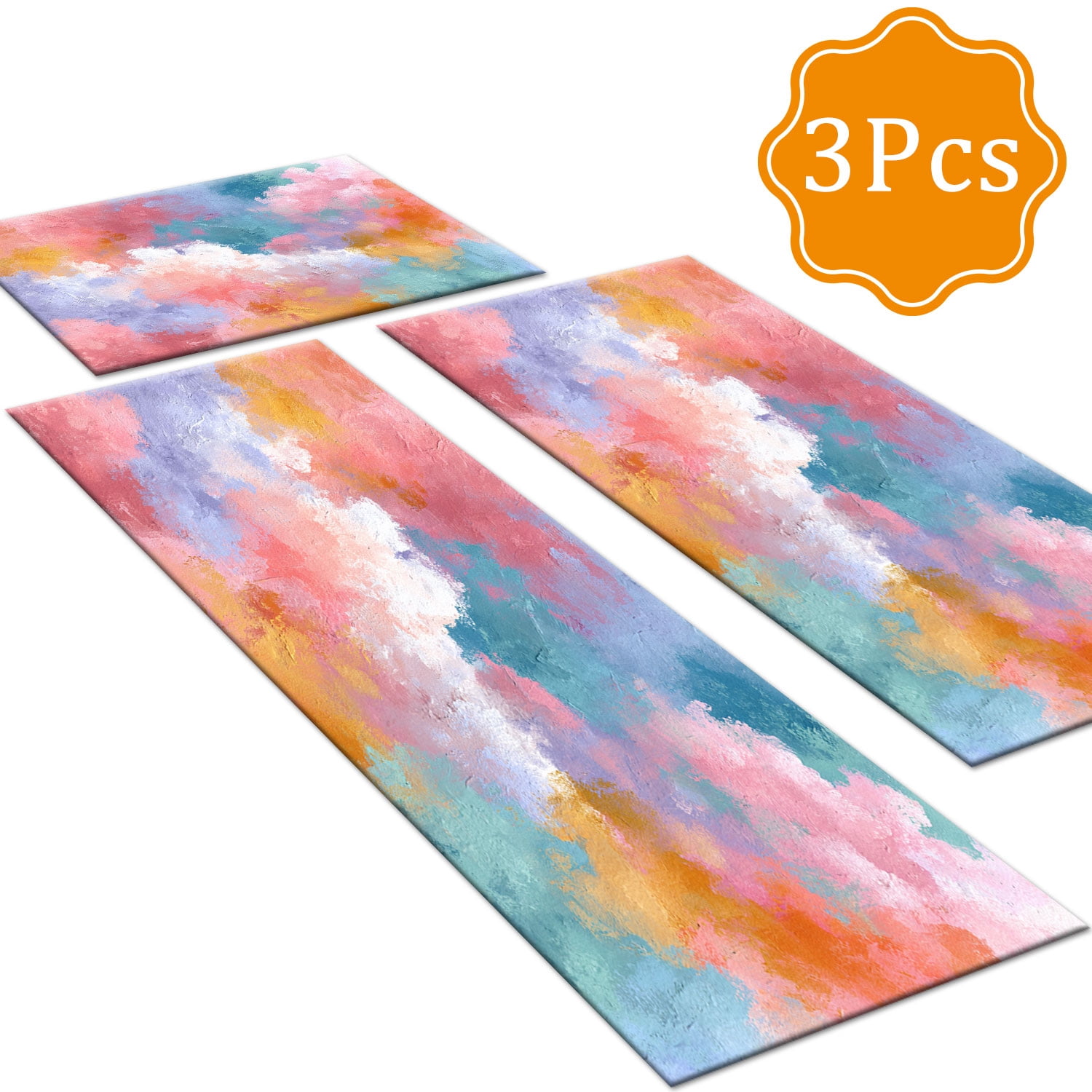 3 Piece Kitchen Rug Set, Non-Slip And Washable, Abstract Pattern Kitchen Hallway Rug, Soft And Comfortable, Suitable For Sinks, Floors, Entrances, Hallways and Bathrooms