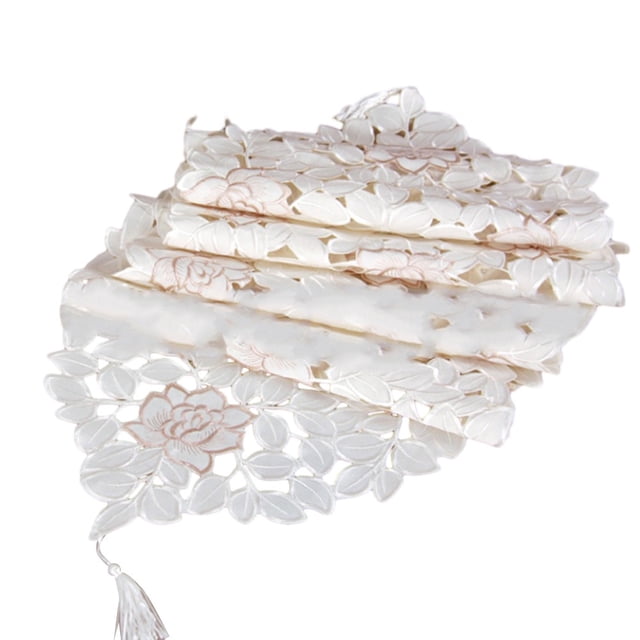 White Table Runner Vintage Embroidered Lace Doilies Mat Wedding Party Home Decor