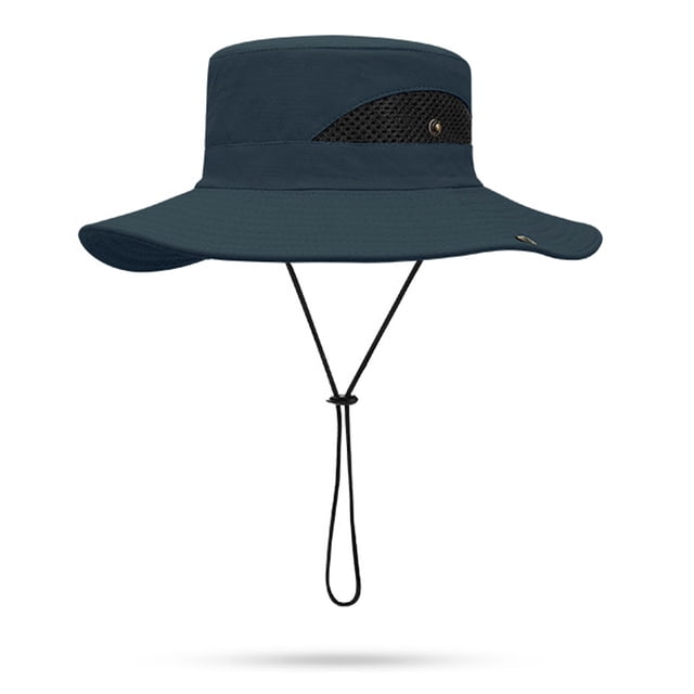 Sombrero de pescador con sombrilla de poliéster para hombre y mujer, gorro de ala grande impermeable resistente al desgaste para exteriores, 60cm de circunferencia