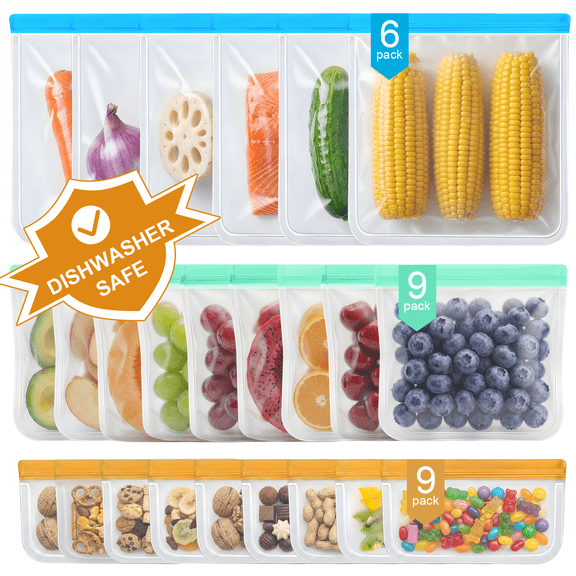24 Pack Reusable Food Storage Bags, Silicone Bags for Food Storage, Leakproof Airtight, BPA Free, Freezer Safe, 3 Sizes Reusable Freezer Bags for Meal Prep, Snacks, Fridge, Travel