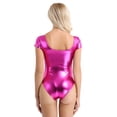 thumbnail image 2 of Zaldita Womens Short Sleeve Leotard Wet Look Patent Leather Bodysuit for Ballet Gymnastics Dance Rose L, 2 of 7