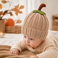 thumbnail image 4 of Baby Halloween Pumpkin Beanie Warm Knit Hat Cuffed Soft Skull Cap for Fall Winter Festive Parties and Cold Weather Wear for Infants Toddlers and Kids Khaki One Size, 4 of 8