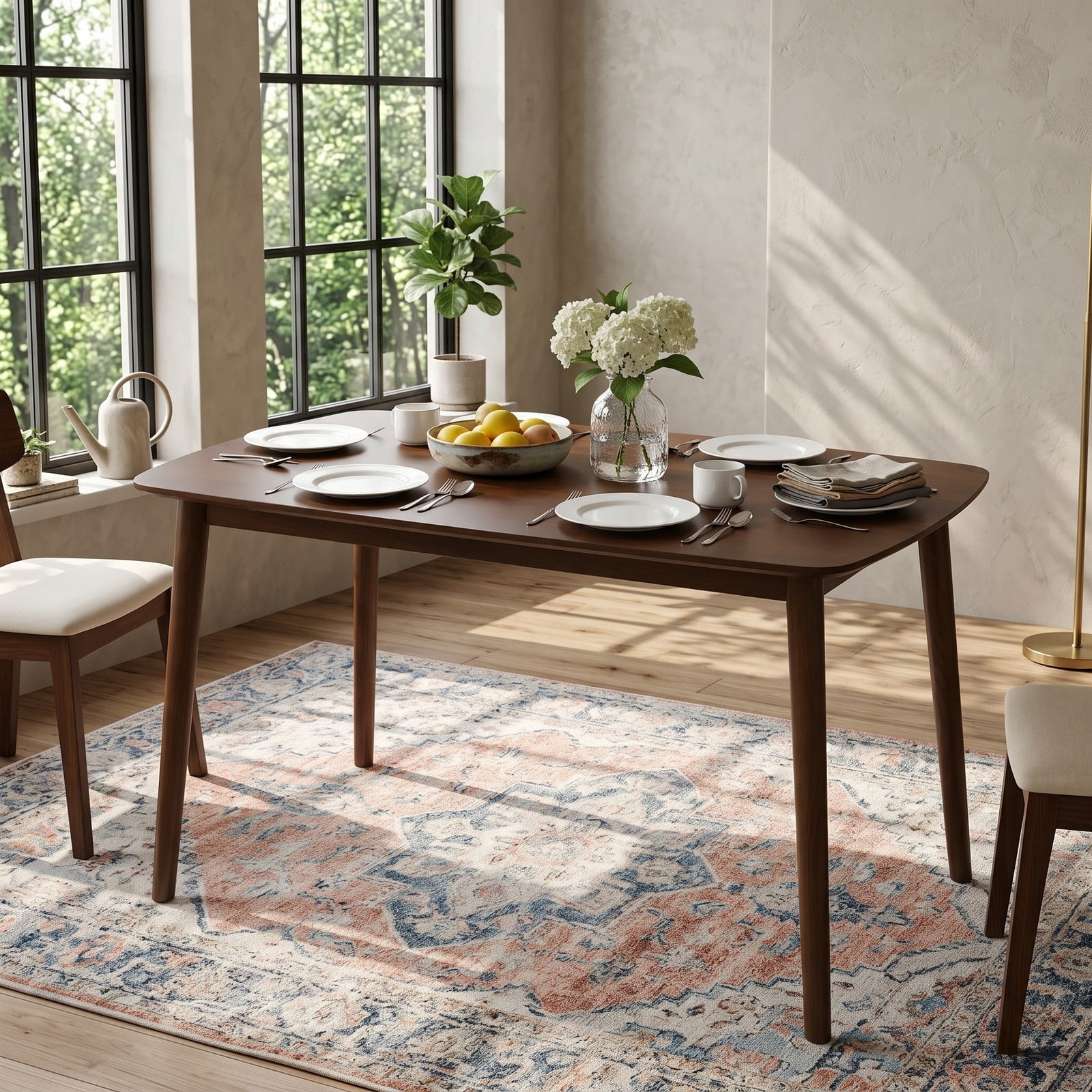 Furnibear Rectangular Dining Table for Kitchen Breakfast Nook, Rubber Wood Kitchen Table Seats 4, Space-Saving Rectangle Dinner Table for Living Room Home, Coffee