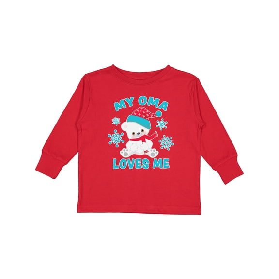 Inktastic Polar Bear My Oma Loves Me in Santa Hat with Snowflakes Boys or Girls Long Sleeve Toddler T-Shirt