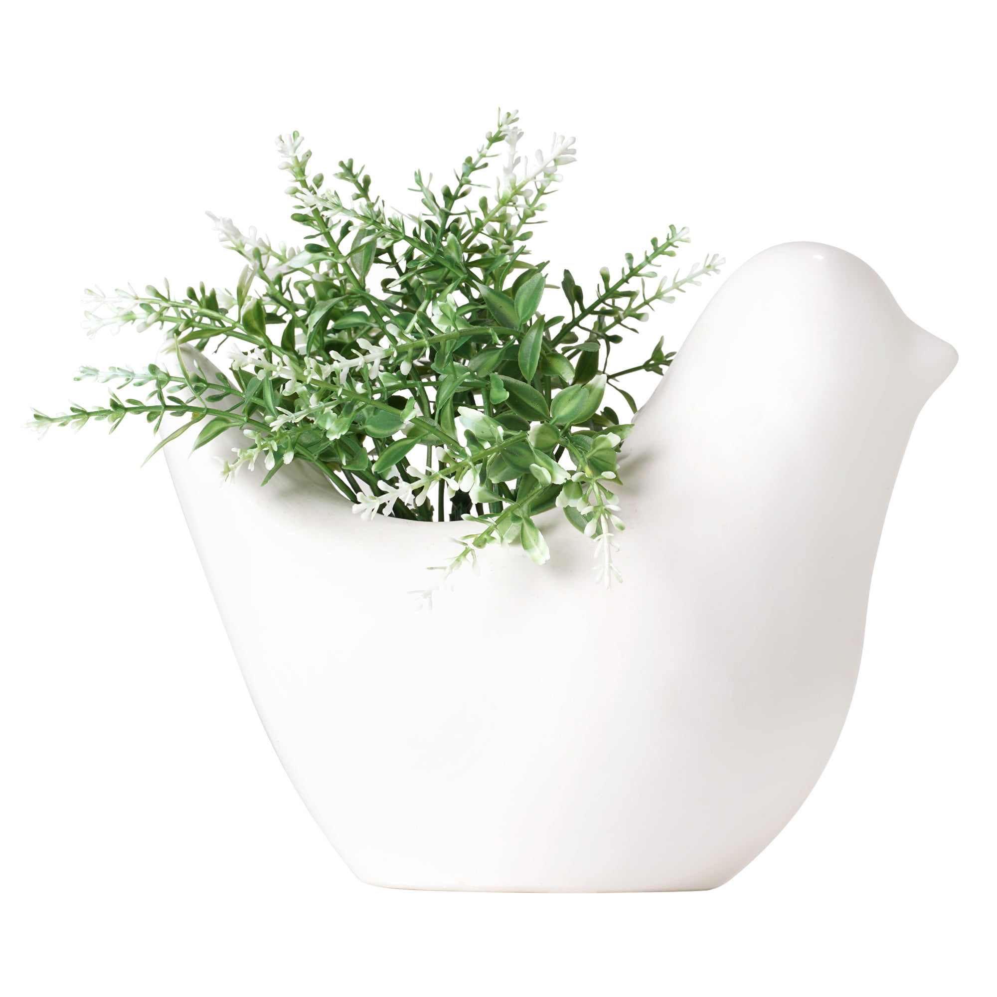 (2 pack) Mainstays 6" Artificial Green Plant in White Ceramic Bird Vase