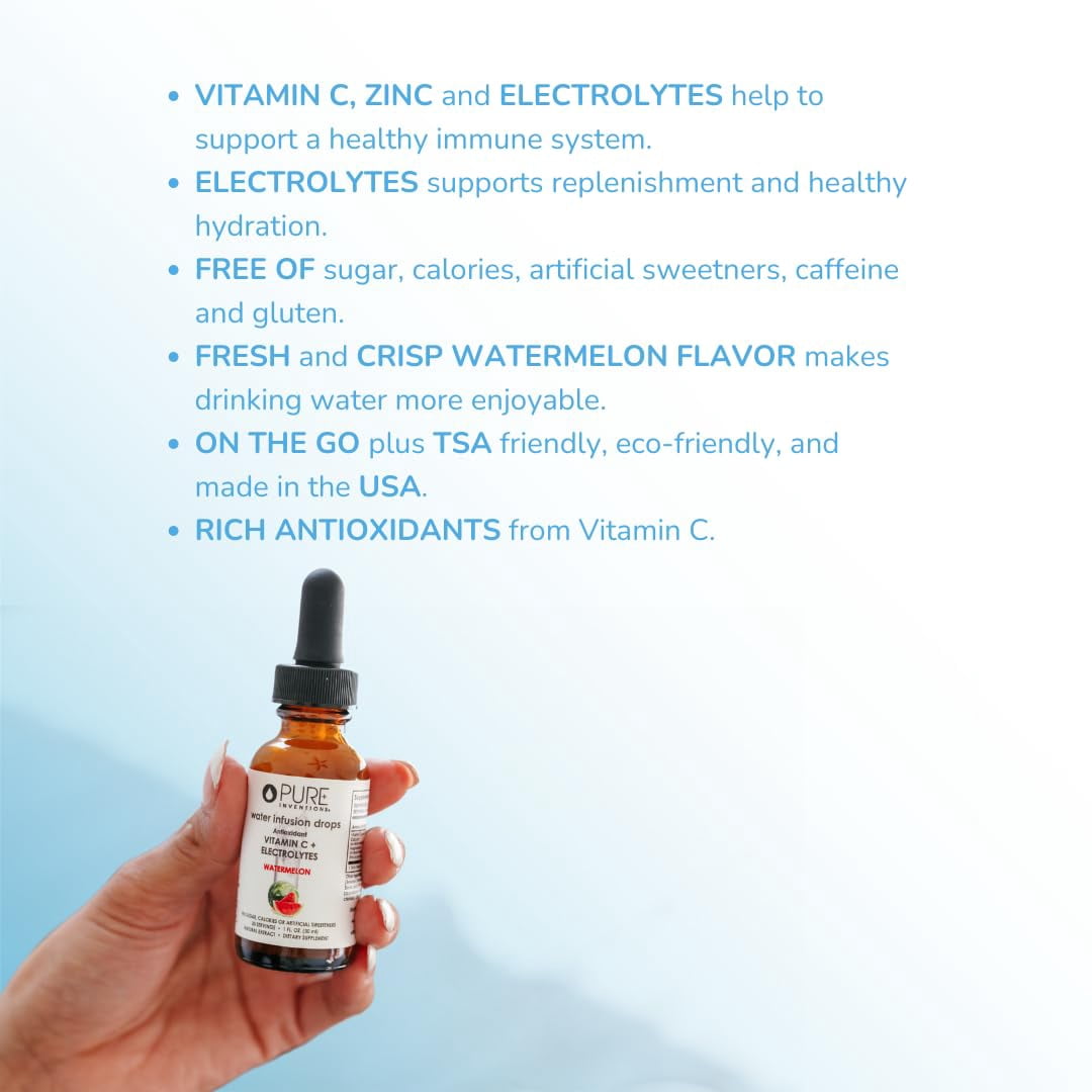 Pure Inventions Watermelon Water Enhancer, Vitamin C + Electrolytes, Sugar-Free, 30 Servings