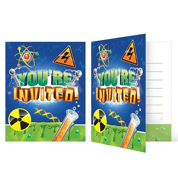 Mad Scientist Big Bang Science Kids Birthday Party Invitations w/Envelopes