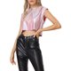 thumbnail image 4 of Camiseta sin mangas metálica Inspire Chic para mujer, cuello redondo, crop top holográfico, M, a cuadros rosa, 4 of 5