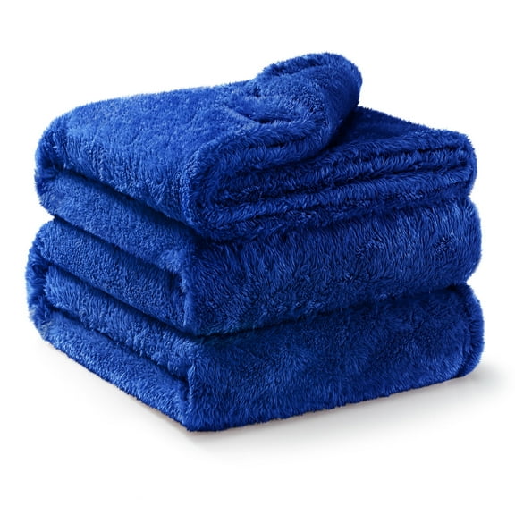 Exclusivo Mezcla Plush Fuzzy Fleece King Size Blanket, Super Soft Fluffy and Thick Blankets (Cobalt Blue, 90"x104")