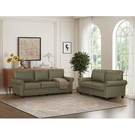 2+3 Sectional Living Room Sofa with Storage, Taupe Faux Leather & High-Quality Wood