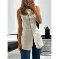 thumbnail image 4 of Michellecmm Women's Striped Long Vest Tops Button-up Sleeveless Dressy Suit Jacket Round Neck Waistcoat, 4 of 7