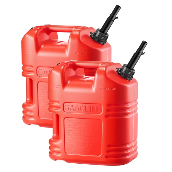 KFFKFF 5-Gallon Fuel Container, Gas Tank with Spout & Clear Scale, 15 L/min Flow Rate, Secure & Leak-Resistant, Portable Flat Fluid Storage for Cars, Motorcycles, ATVs, UTVs, Red, Set of 2