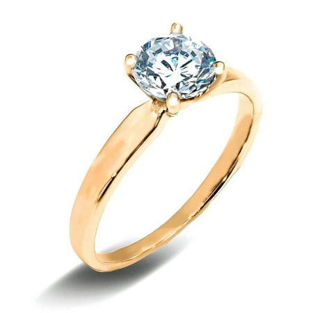 14K Solid Yellow Gold 1 Ct. Round Cut Solitaire CZ Engagement Ring