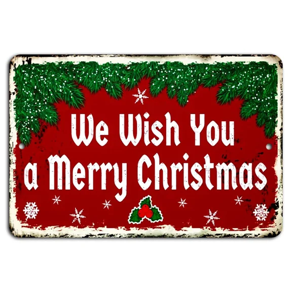 QUEST- We Wish You A Merry Christmas Vintage Rustic Holiday Sign