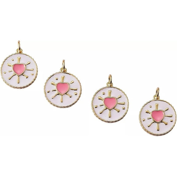 U8MO 5x Enamel White Pink Heart Charms Dangle Pendants for DIY Crafts Jewelry Making