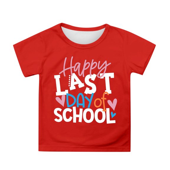 Tisuna Girls 100 Days Of School Tshirt Letter Print Short Sleeve Crew Neck Tops Comfortable Lightweight Child Toddler Summer Shirt Red Size 8-9 Years