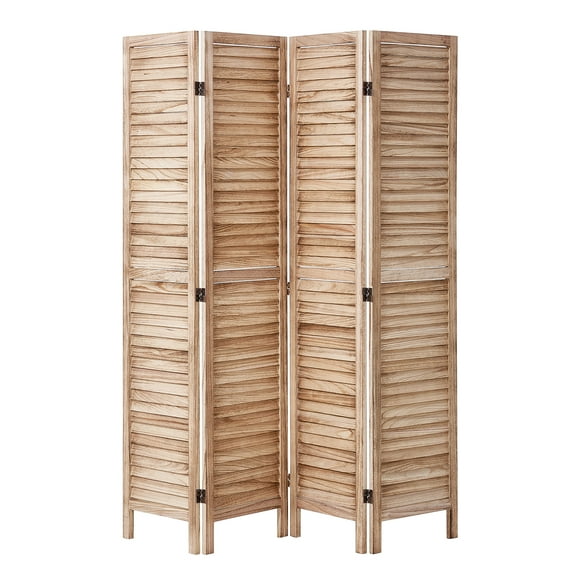 KFFKFF 4-Panel Wooden Room Divider, 66.9*63.8 Inch Folding Privacy Screen, Indoor Louvered Partition for Home, Office, Bedroom, Restaurant, and Room Separation