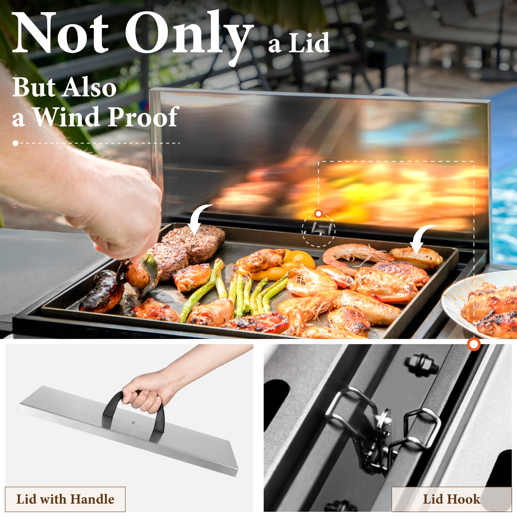 PHI VILLA 2-Burner Propane Grill and Griddle Cooking Station with Side Shelves Black
