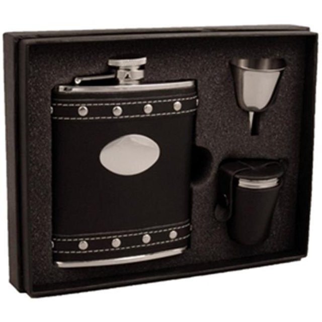 Visol VSET27-1220 Roxanne Studded Black Leather 6 oz Deluxe Flask Gift Set with 3 Shot Cups