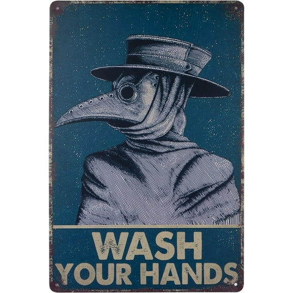 Retro Signs Wash Your Hands Vintage Metal Tin Signs Plague Doctor Wall Decor Funny Bathroom Signs Restroom Decor Guest Wall Decor 8 X 12 Inches Deep Color