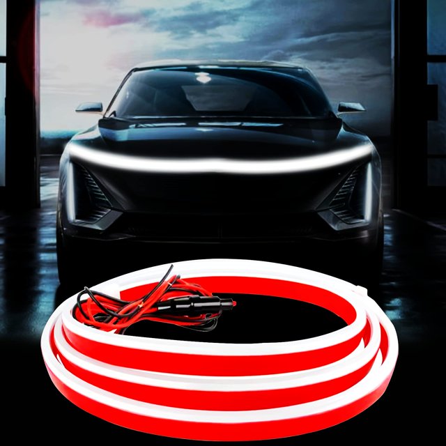 70-Inch Flexible LED Hood Light Strip, 12V Waterproof Daytime Running Lamps with Dynamic Scan Effect for Cars and Trucks, White.